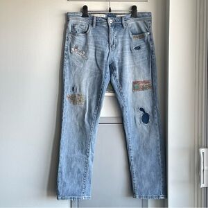 ANTHROPOLOGIE PILCRO AND THE LETTERPRESS Slim Boyfriend Light Blue Patched Jeans